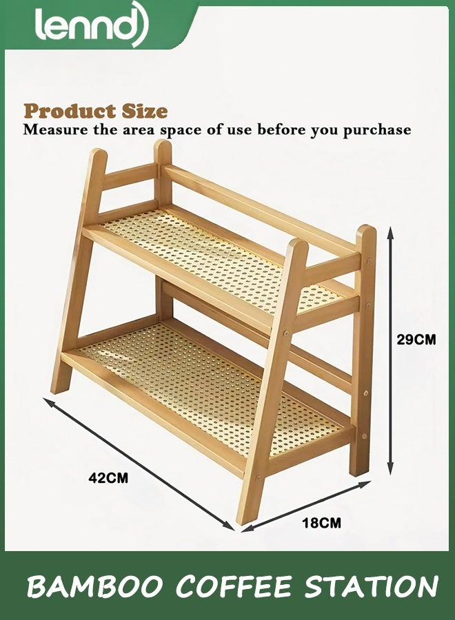 LENND Coffee Station Organizer, Bamboo Mug Holder Countertop, Kitchen Counter Shelf for Tea Coffee Bar Accessories, Matcha Stand, Cup Display, Condiment Storage Rack - Image 4